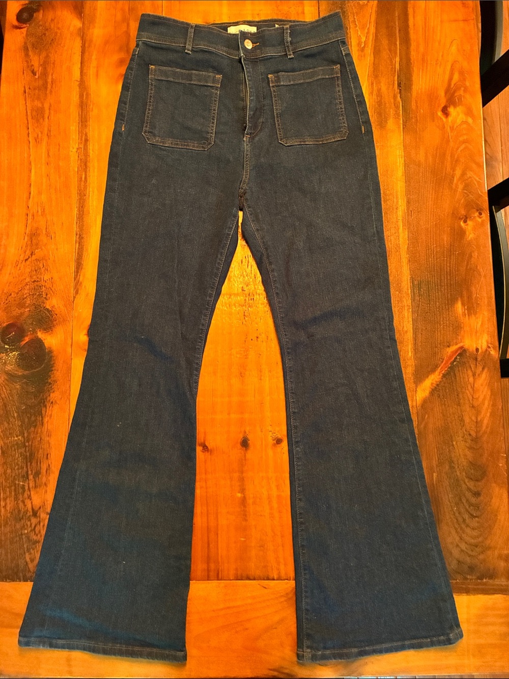LOFT Dark Blue Bootcut Jeans with Front Patch Pockets